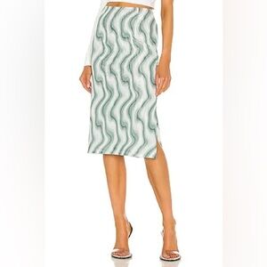 Reformation Miaou Moni Green and White Midi skirt Sz Small-Medium
